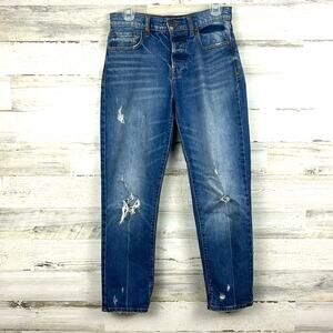 Pistola Womens 26 Medium Wash Distressed Straight Leg Zip Blue Denim Jeans